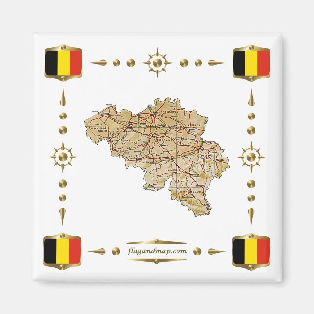 Mapa de Bélgica + imán de banderas (Frente)
