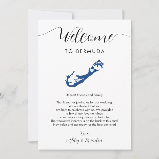 Mapa de Bermudas Boda Carta de bienvenida tarjeta  (Anverso)