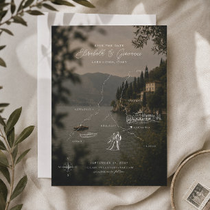 Mapa de boda de línea minimalista del lago de Como