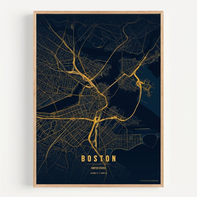 Mapa de Boston Impresión Dorada Arte de Pared de l (Subido por el creador)