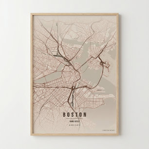 Mapa de Boston Impresión Rústica Arte de Pared de 