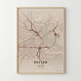Mapa de Boston Impresión Rústica Arte de Pared de 