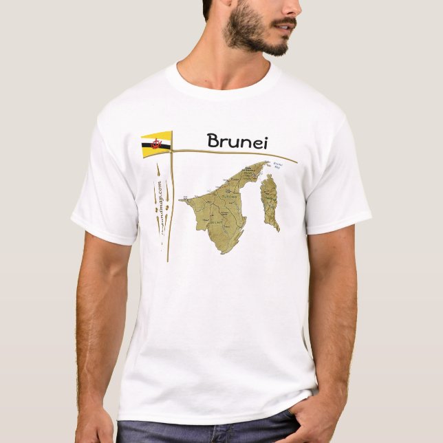 Mapa de Brunéi + bandera + título camiseta (Anverso)