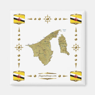Mapa de Brunéi + Imán de Banderas