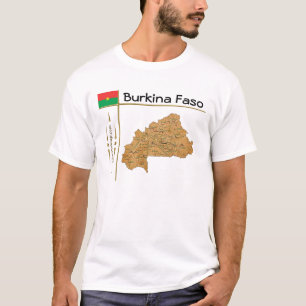 Mapa de Burkina Faso + bandera + camiseta de títu