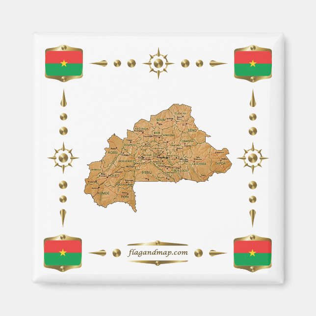 Mapa de Burkina Faso + imán bandera (Frente)