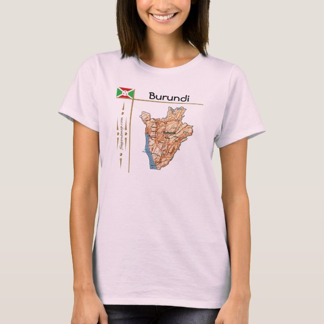 Mapa de Burundi + bandera + camiseta con título (Anverso)