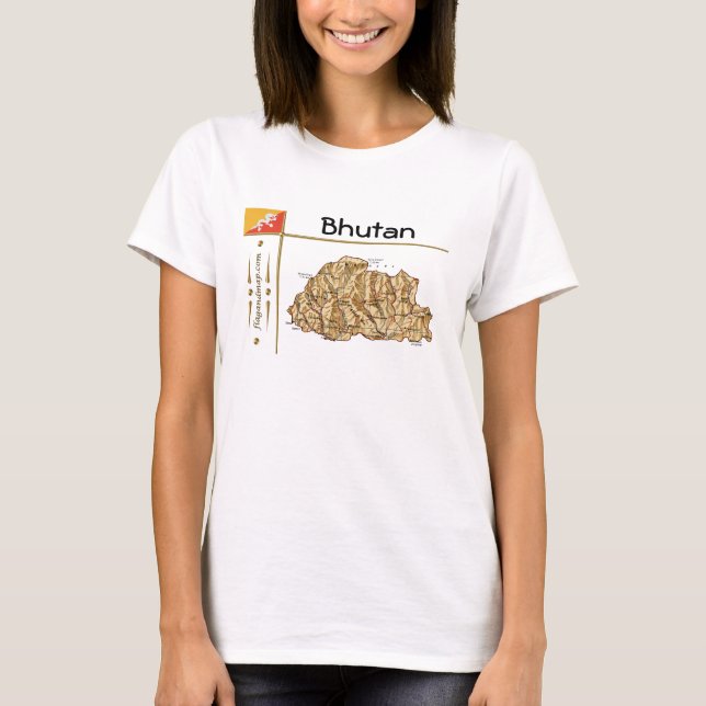 Mapa de Bután + bandera + camiseta con título (Anverso)