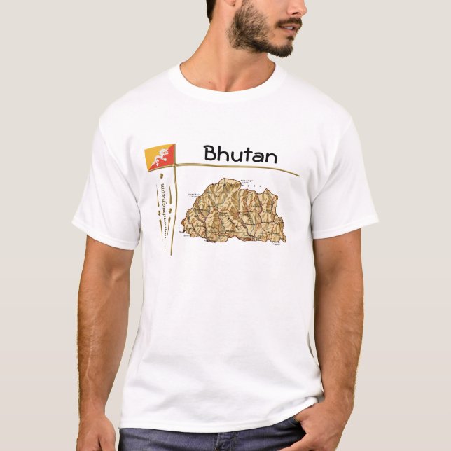 Mapa de Bután + bandera + título camiseta (Anverso)