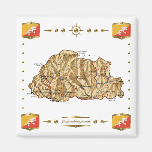Mapa de Bután + Imán de Banderas