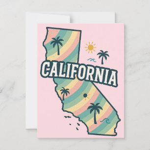 Mapa de California ilustra tarjeta postal de color