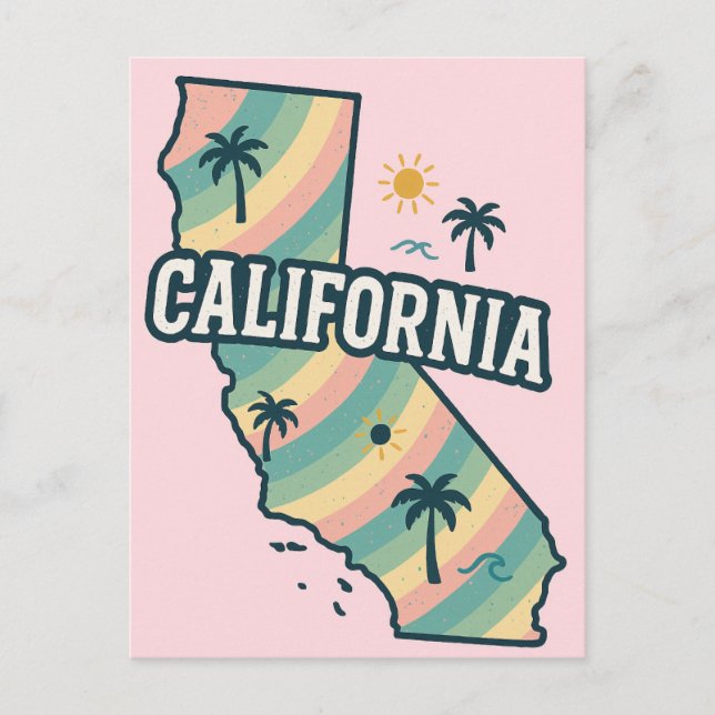 Mapa de California ilustra tarjeta postal de color (Anverso)