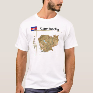 Mapa de Camboya + bandera + camiseta con título