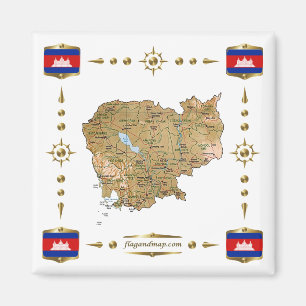 Mapa de Camboya + imán de banderas