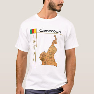 Mapa de Camerún + bandera + camiseta de título