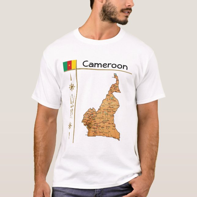 Mapa de Camerún + bandera + camiseta de título (Anverso)