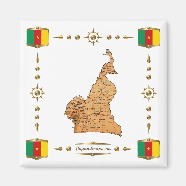 Mapa de Camerún + imán de bandera (Frente)