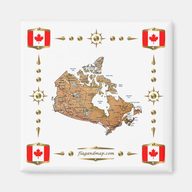 Mapa de Canadá + imán de banderas (Frente)