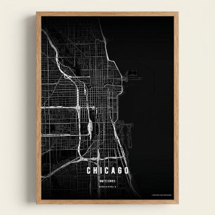 Mapa de Chicago Noir Impresión de Arte de Pared Pó