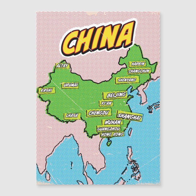 Mapa de China ilustrado con arte pop (Anverso)