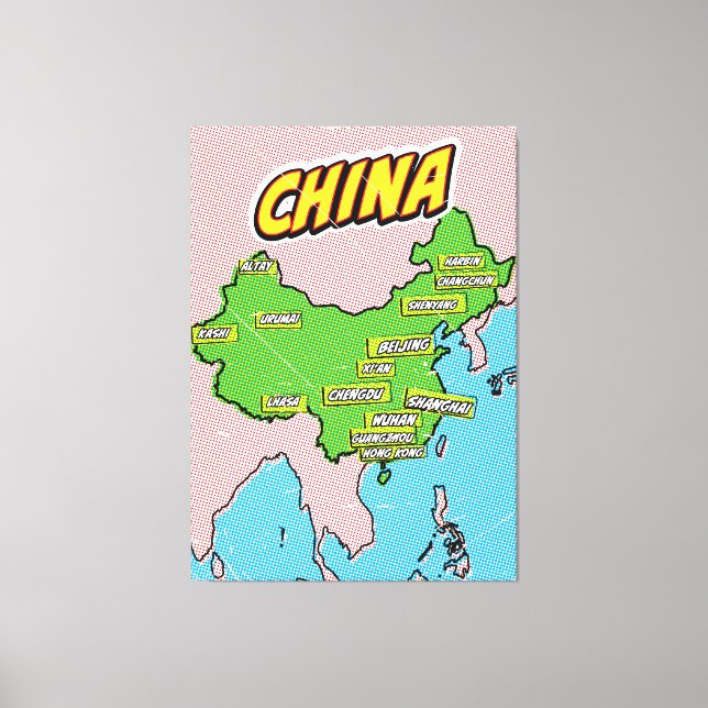 Mapa de China ilustrado con arte pop (Anverso)