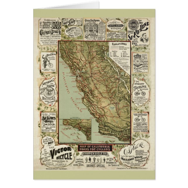 Mapa de ciclo 1895 de la bicicleta de California (Frente)