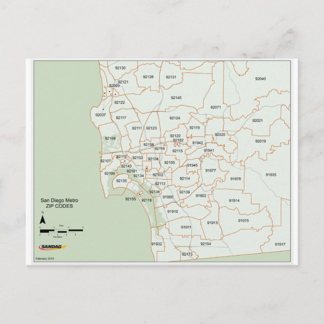 Mapa de código postal de San Diego (Anverso)