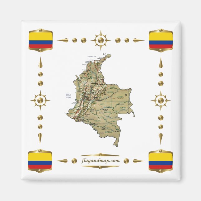 Mapa de Colombia + imán de banderas (Frente)