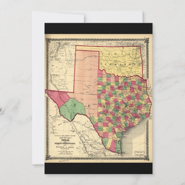 Mapa de Condados de Texas y Territorio Indio (1874 (Anverso)