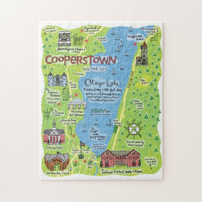 Mapa de Cooperstown, Nueva York, rompecabezas (Vertical)
