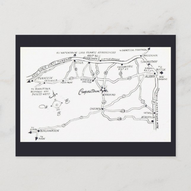 Mapa de Cooperstown Nueva York Tarjeta Postal (Anverso)