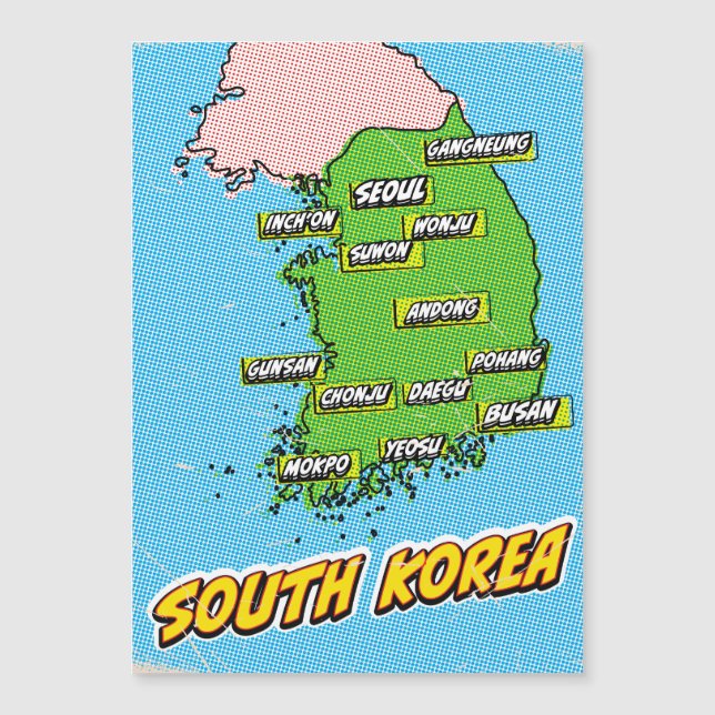 Mapa de Corea del Sur ilustrado con arte pop (Anverso)