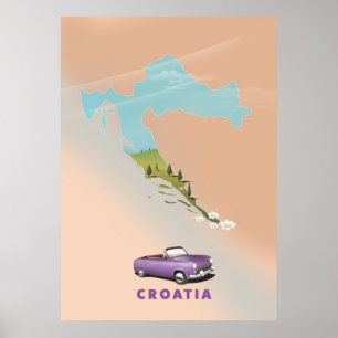 Mapa de Croacia poster de impresión ilustrado.