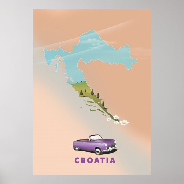 Mapa de Croacia poster de impresión ilustrado. (Frente)