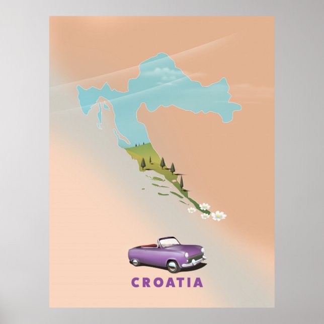 Mapa de Croacia poster de impresión ilustrado. (Frente)