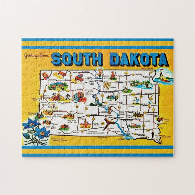 Mapa de Dakota del Sur rompecabezas 11x14 (Horizontal)