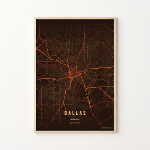 Mapa de Dallas Impresión Ola de Calor Texas Póster