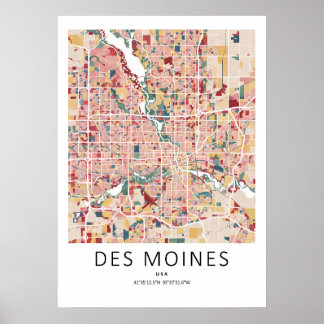 Mapa de Des Moines Iowa | Arte de pared de ciudad