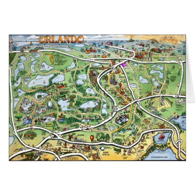Mapa de Dibujos Animados de Orlando Florida (Anverso (Horizontal))