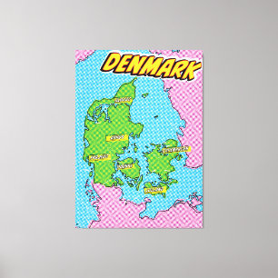 Mapa de Dinamarca ilustrado con arte pop