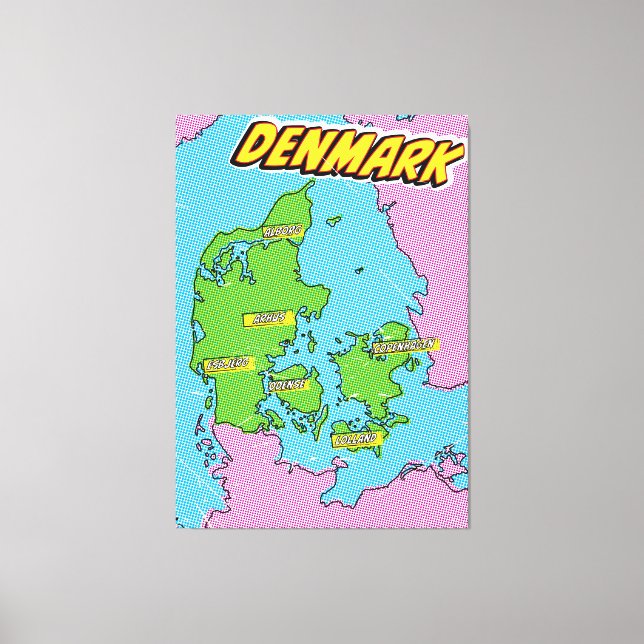 Mapa de Dinamarca ilustrado de arte pop (Anverso)