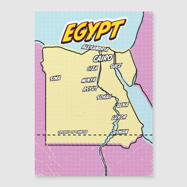 Mapa de Egipto ilustrado con arte pop (Anverso)