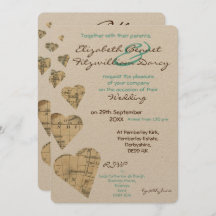 Mapa de época Corazones Invitación a la boda