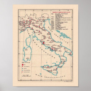 Mapa de época de Italia 8 X 10 Impresión