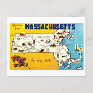 Mapa de época de la postal de Massachusetts