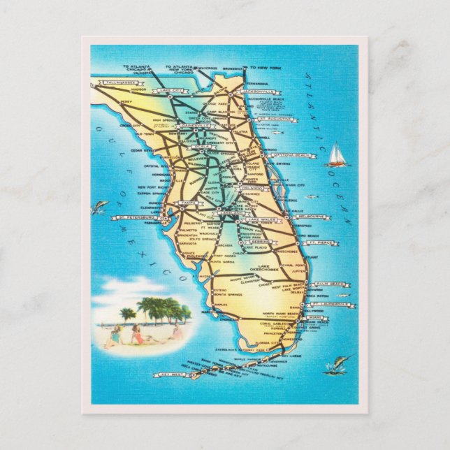 Mapa de época de la postal de viaje de Florida (Anverso)
