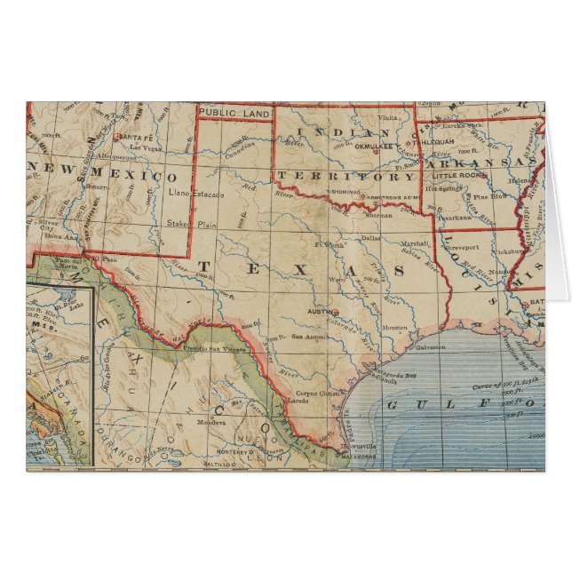 Mapa de época - Texas Ca.1888 Tarjeta de nota inte (Anverso (Horizontal))