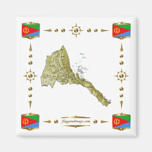 Mapa de Eritrea + imán de banderas