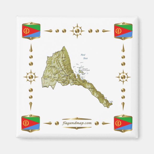 Mapa de Eritrea + imán de banderas (Frente)