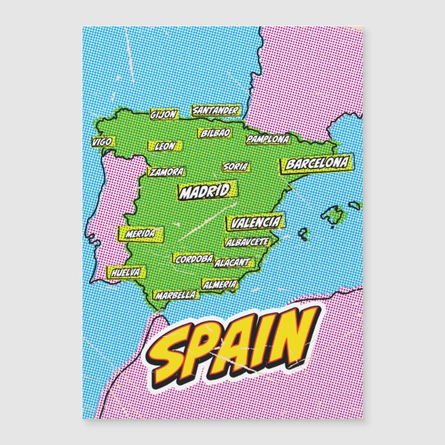 Mapa de España ilustrado con Pop Art (Anverso)